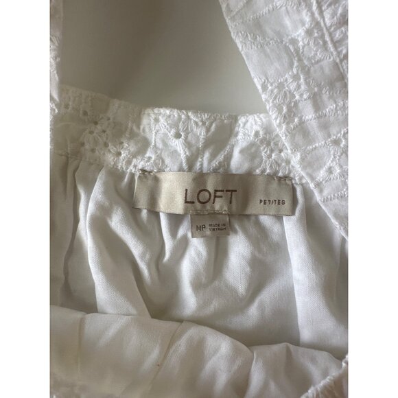 Loft Womens White Eyelet Puff Short Sleeve Square Neck Top Size M - Picture 9 of 10